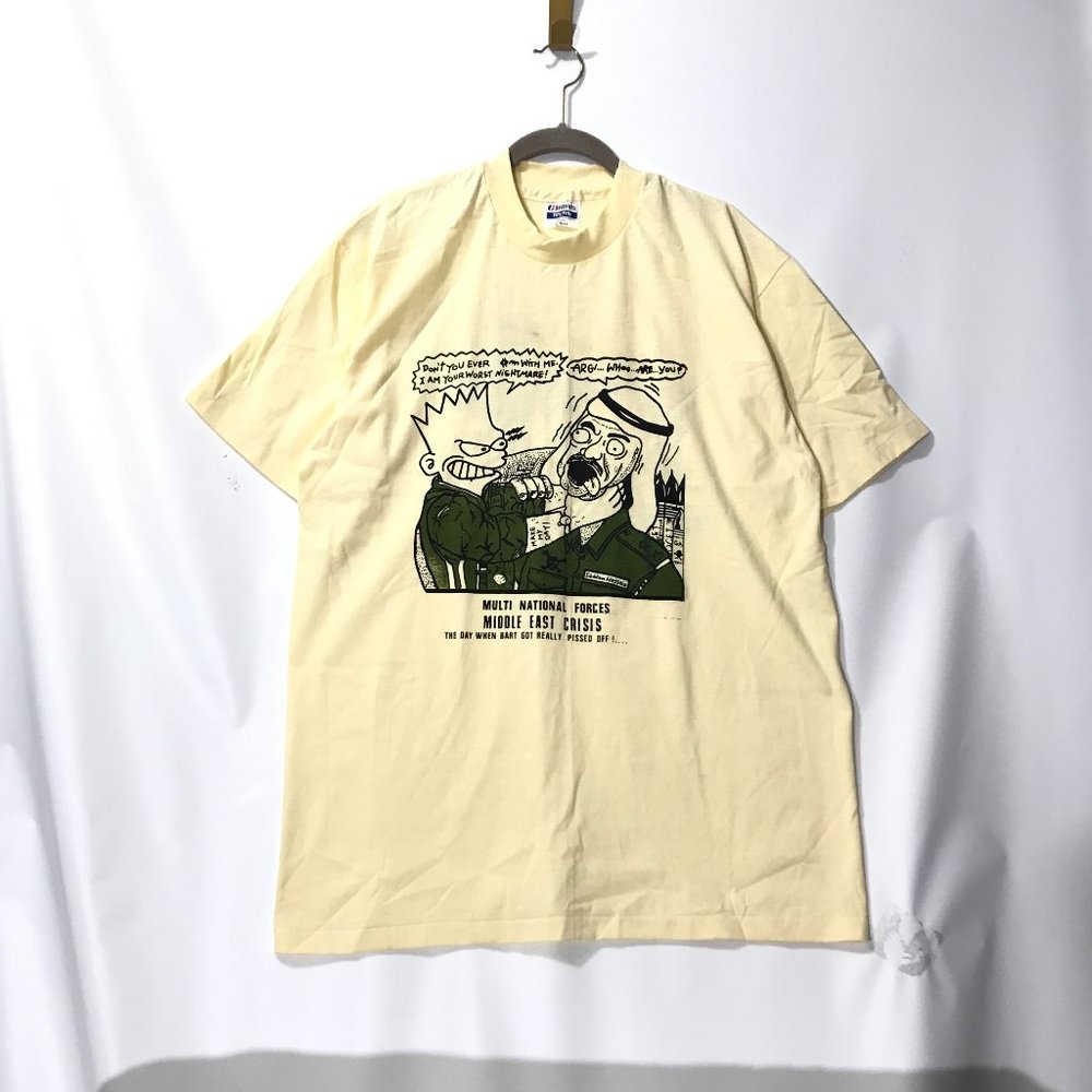 Rare Vintage 90s Single Stitch Bootleg Bart Middle East Crisis Saddam Made In US